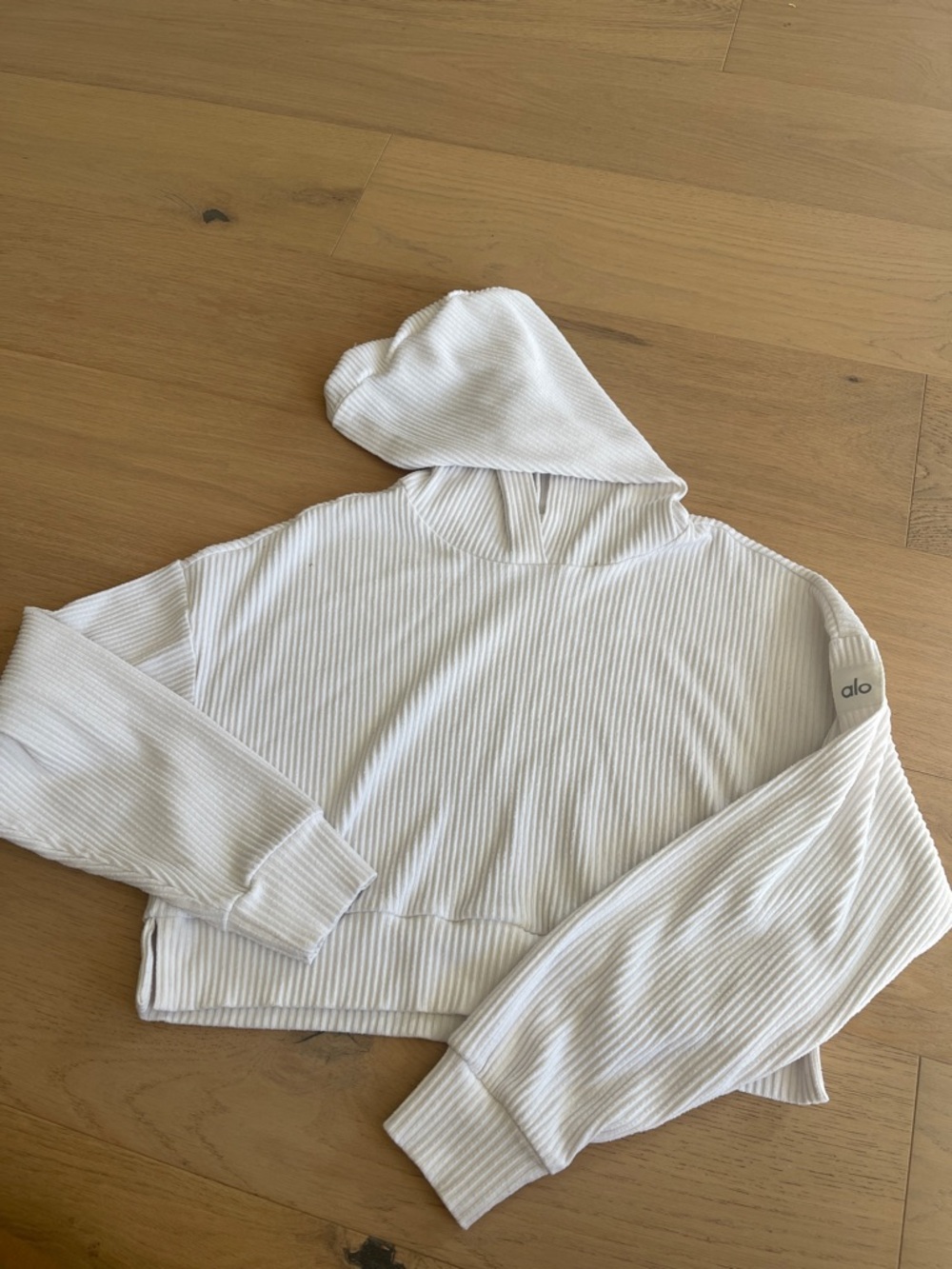 ALO Yoga Ribbed Cream Hoodie (XS)